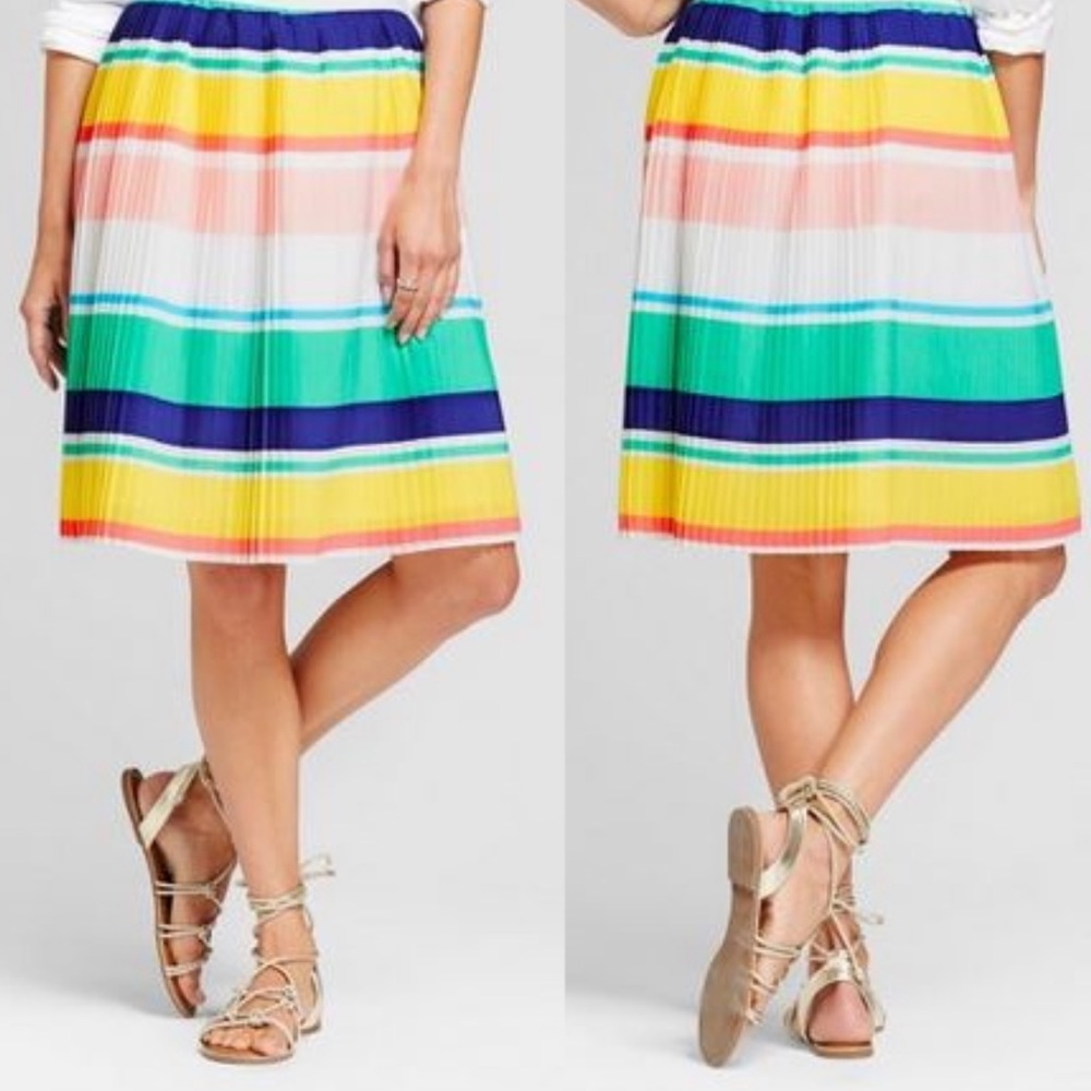 Merona Pleated Multicolor Stripe Skirt Elastic Waist Size XXL